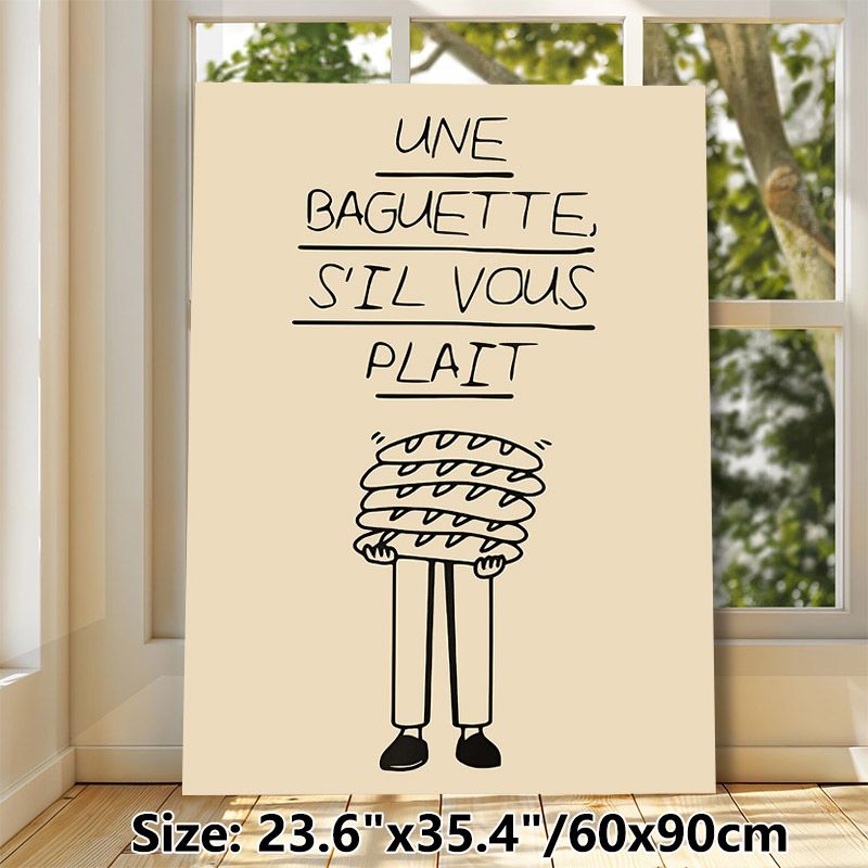 French Baguette Themed Painting Poster, Minimalist Hand-drawn Cartoon Poster, Playful French-style Design To Add Cozy Atmosphere For Kitchen, Dining_maomaolike.com