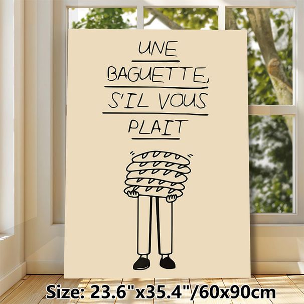 French Baguette Themed Painting Poster, Minimalist Hand-drawn Cartoon Poster, Playful French-style Design To Add Cozy Atmosphere For Kitchen, Dining_maomaolike.com