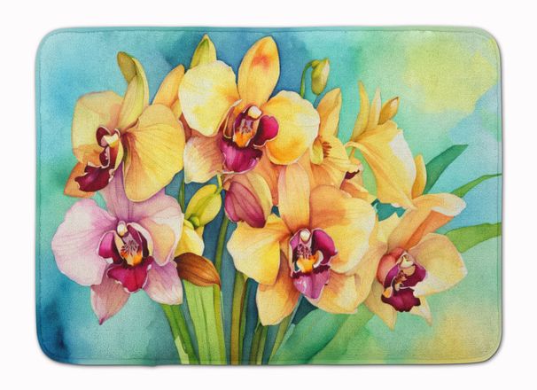 Orchids In Watercolor Memory Foam Kitchen Mat Machine Washable Anti-Fatigue Mat Cushion Comfort Bath Mat Or Kitchen Rug_maomaolike.com