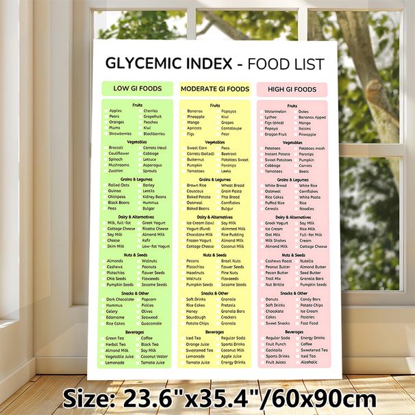 Glycemic Index Food List Painting Poster, Clear Color-coded Categorized Poster, Practical Dietary Guide For Meal Planning, Ideal For Kitchen Or_maomaolike.com