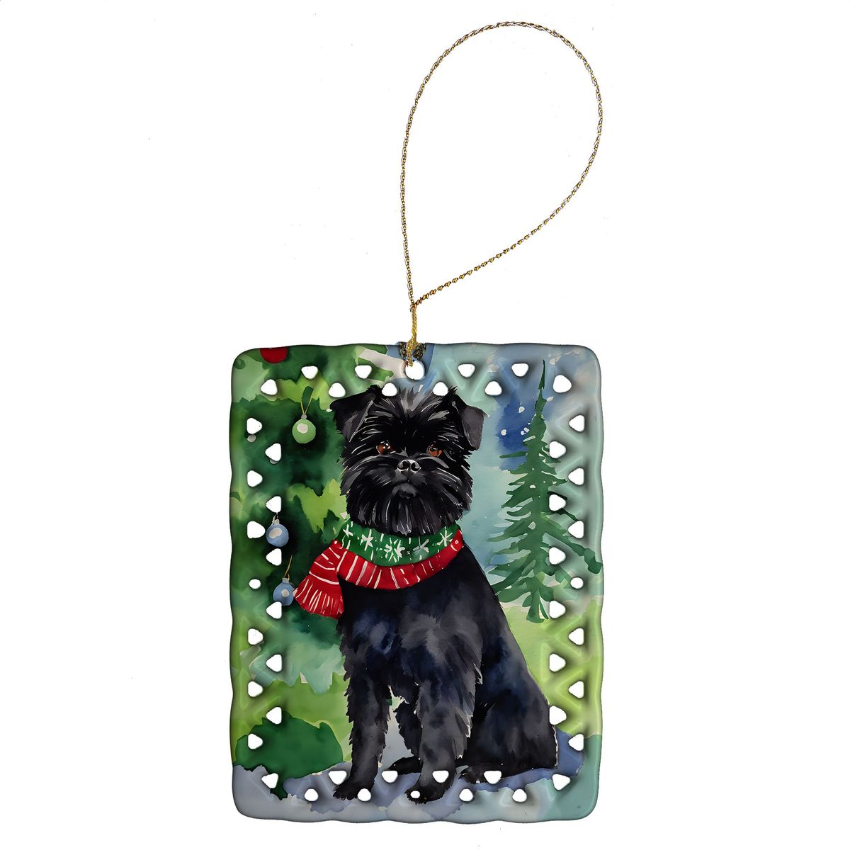 Affenpinscher Christmas Porcelain Ornament Christmas Tree Hanging Decorations For Home Christmas Holiday, Rectangle, Gift, Multicolor_maomaolike.com
