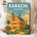 Karachi Pakistan Landmark Painting Poster, Warm-toned Retro Architectural Scene Poster, Showcases Iconic Historic Building With Lush Greenery, Ideal_maomaolike.com