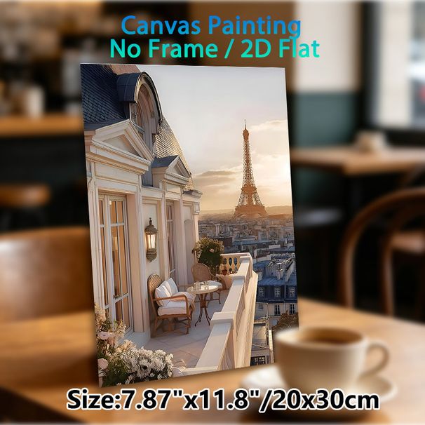 Paris Balcony & Eiffel Tower Painting Poster, Warm-toned Elegant Sunset Cityscape Poster, Adds Romantic Cozy Ambiance, Ideal For Living Room, Bedroom_maomaolike.com