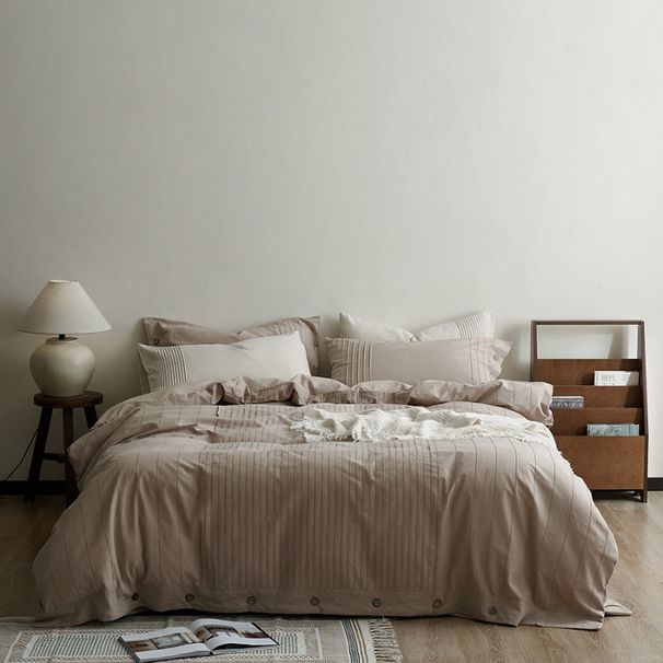 Wholesale INS Japanese Line Button Pure All Simple Nordic Style Washed Cotton Solid Color Four-Piece Set_maomaolike.com