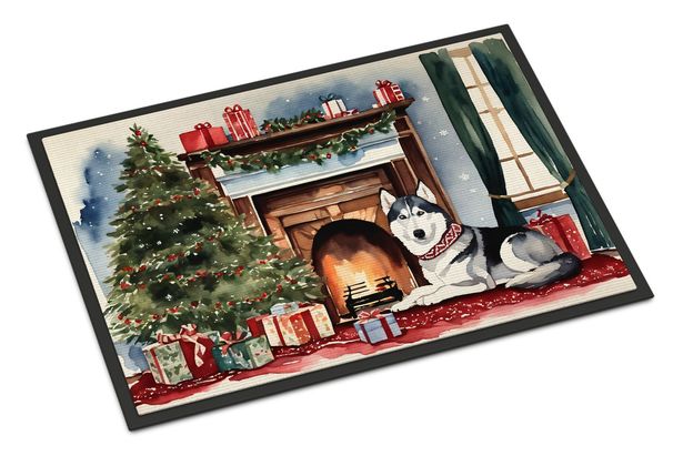Siberian Husky Cozy Christmas Doormat Front Door Mat Indoor Outdoor Rugs For Entryway, Non Slip Washable Low Pile, 24H X 36W_maomaolike.com