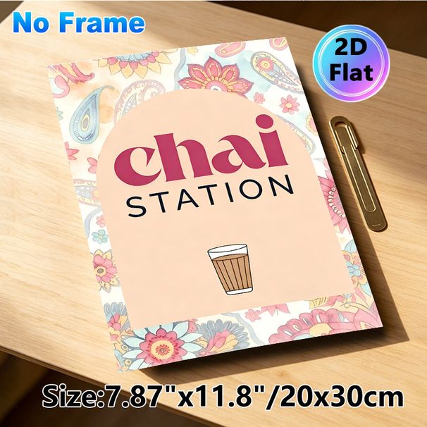 Chai Station Themed Painting Poster, Soft Watercolor Floral Paisley Pattern Poster, Warm Tea-inspired Decor Ideal For Café, Kitchen And Dining Area_maomaolike.com