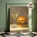 Gourmet Still Life Painting Poster, Realistic Cheeseburger & Martini With Olive Poster, Elegant Food-themed Decor Suitable For Restaurant, Kitchen And_maomaolike.com