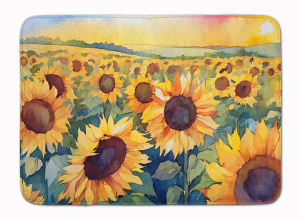 Kansas Sunflowers In Watercolor Memory Foam Kitchen Mat Machine Washable Anti-Fatigue Mat Cushion Comfort Bath Mat Or Kitchen Rug_maomaolike.com
