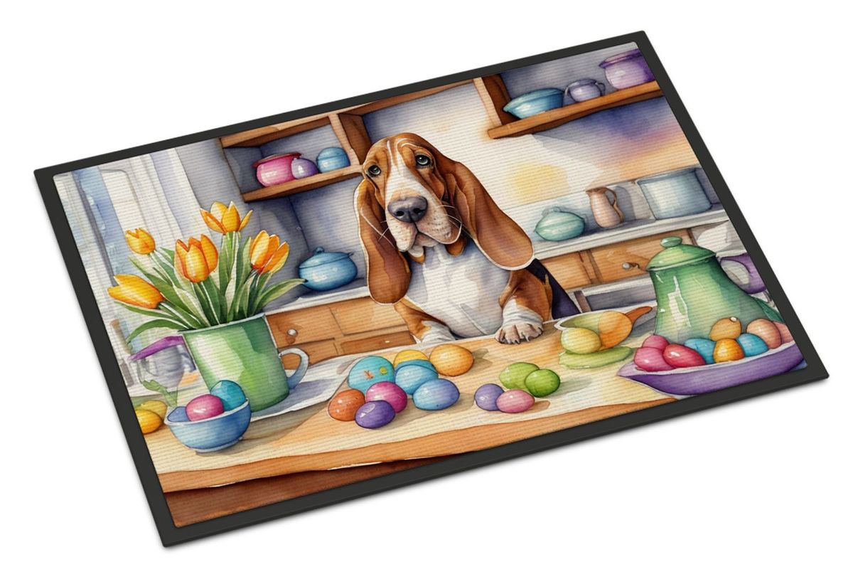 Decorating Easter Basset Hound Doormat Front Door Mat Indoor Outdoor Rugs For Entryway, Non Slip Washable Low Pile, 24H X 36W_maomaolike.com