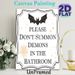 Occult Humor Painting Poster, Whimsical Gothic Bat & Text Poster, Playful "Please Don't Summon Demons In The Bathroom" Design, Ideal For Bathroom Wall_maomaolike.com
