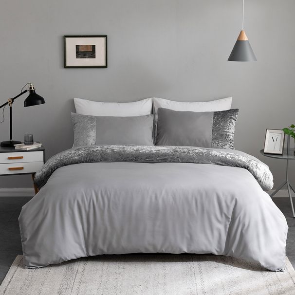 Modern Minimalist Bedding Set Light Gray & Dark Gray Duvet Cover + Pillowcases - 90gsm Synthetic Fiber With Reactive Dyeing_maomaolike.com