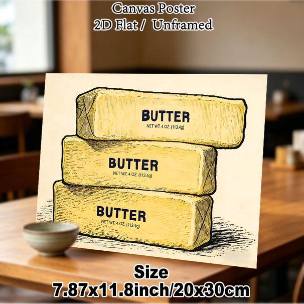 Butter Themed Painting Poster, Vintage Hand-drawn Stacked Butter Bars Poster, Warm-toned Retro Design, Ideal Decor For Kitchen And Dining Area_maomaolike.com