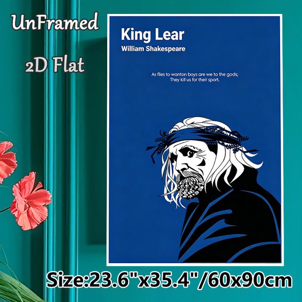 King Lear Themed Painting Poster, Minimalist Blue & Black Line Art Poster, Featuring Classic Shakespearean Quote, Ideal For Study Rooms And_maomaolike.com