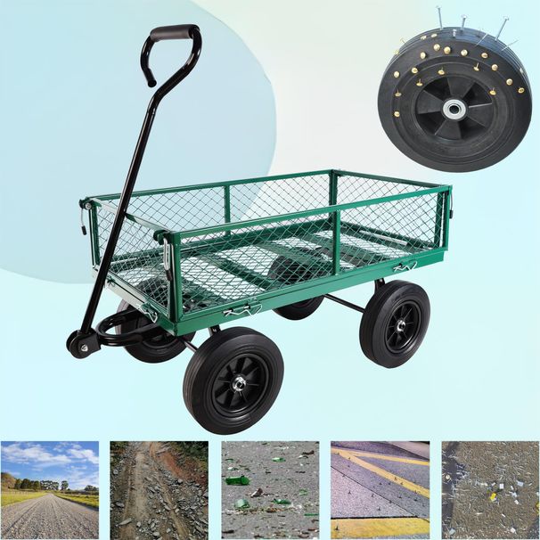 (Green Solid Wheels Wagon Cart) Solid Wheels Tools Cart Wagon Cart Garden Cart Trucks Make It Easier To Transport Firewood_maomaolike.com