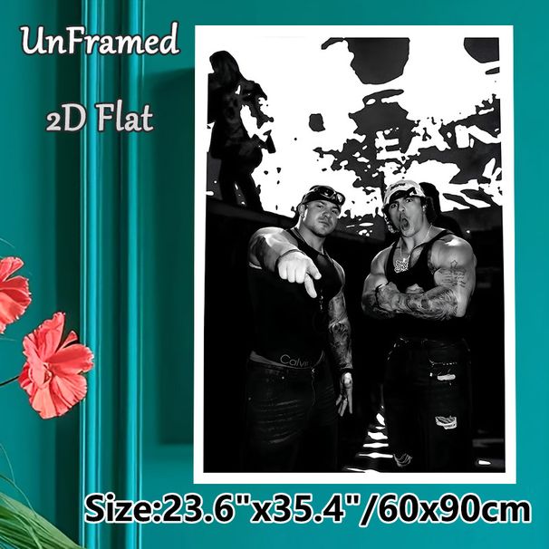 Muscular Tattooed Men Painting Poster, Monochrome Bold Portrait Poster, Edgy Dynamic Design Brings Striking Vibe, Ideal For Gym, Living Room Wall_maomaolike.com