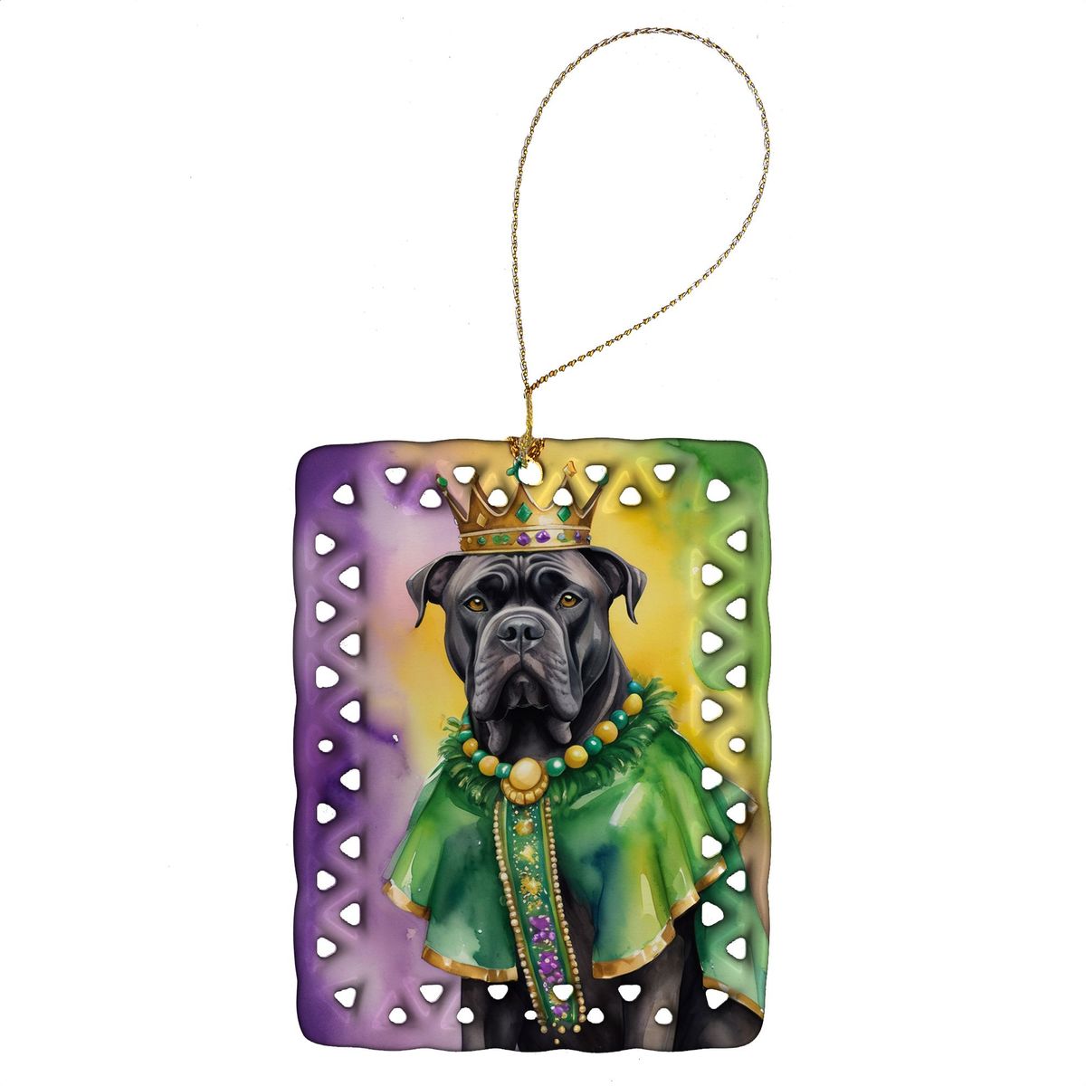 Cane Corso King Of Mardi Gras Porcelain Ornament Christmas Tree Hanging Decorations For Home Christmas Holiday, Rectangle, Gift, Multicolor_maomaolike.com