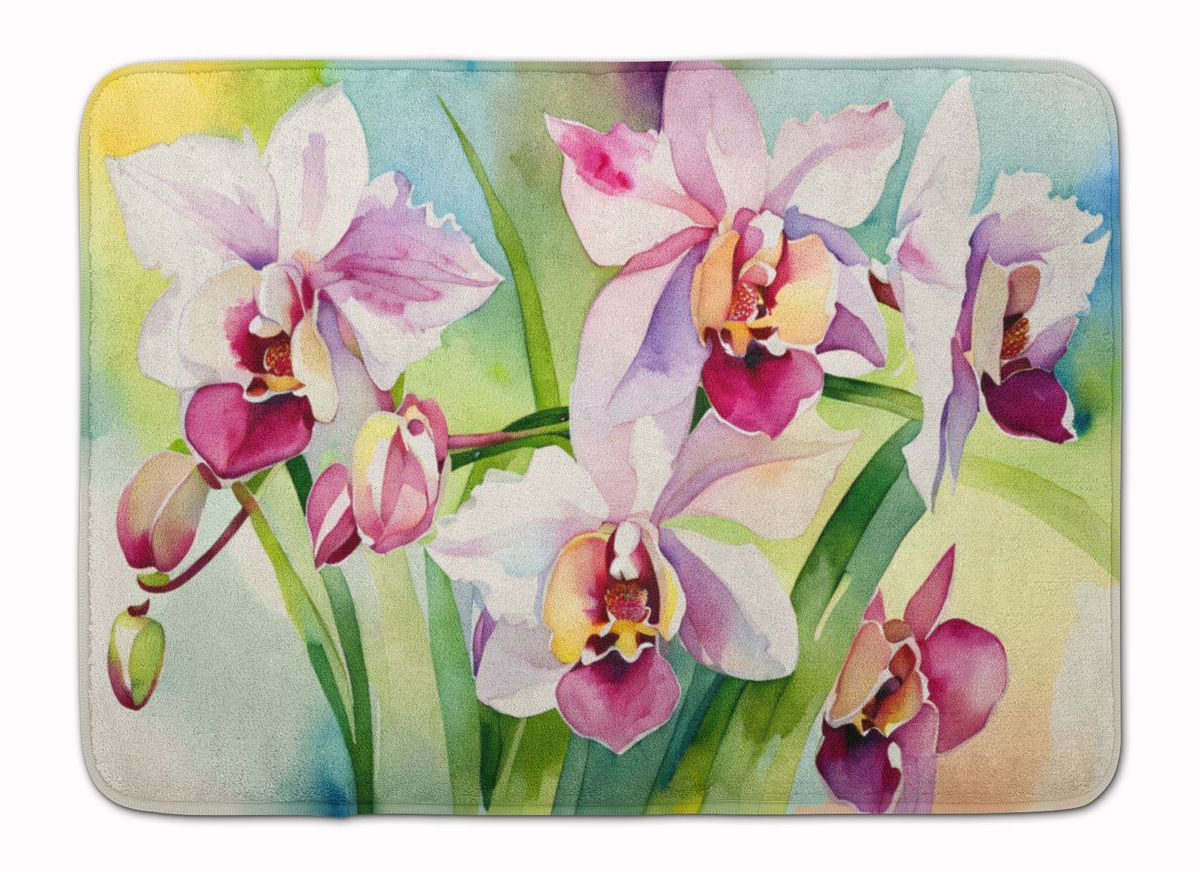 Orchids In Watercolor Memory Foam Kitchen Mat Machine Washable Anti-Fatigue Mat Cushion Comfort Bath Mat Or Kitchen Rug_maomaolike.com