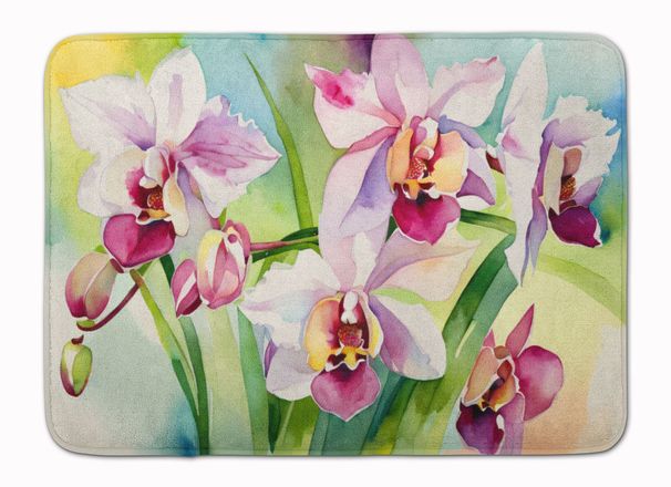 Orchids In Watercolor Memory Foam Kitchen Mat Machine Washable Anti-Fatigue Mat Cushion Comfort Bath Mat Or Kitchen Rug_maomaolike.com
