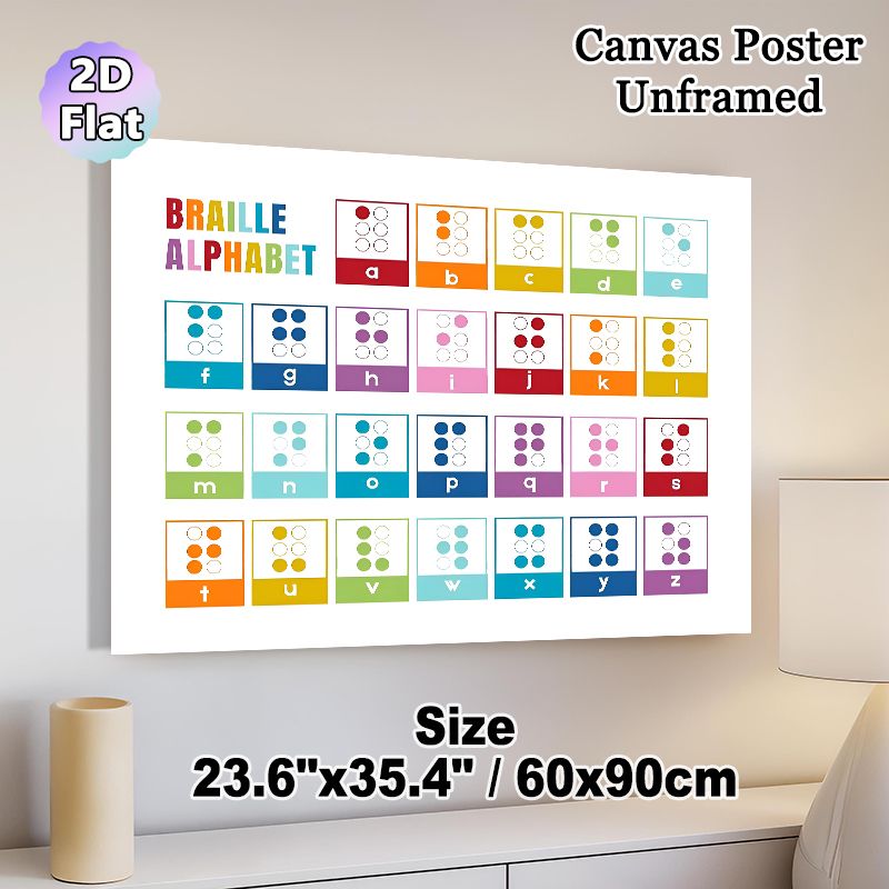 Braille Alphabet Painting Poster, Vibrant Color-coded Braille Chart Poster, Clear Braille Learning Reference Suitable For Educational Spaces, Home_maomaolike.com