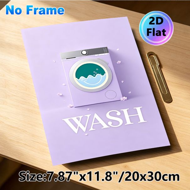Laundry Washing Machine Painting Poster, Pastel Minimalist Soft Purple Washer With Floral Accents Poster, Gentle Charming Decor Idea For Laundry Room_maomaolike.com