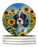Cavalier Spaniel In Sunflowers Large Sandstone Coasters Pack Of 4 Absorbent Round Coasters Decor Gifts For Men Or Women, 4 In, Multicolor_maomaolike.com