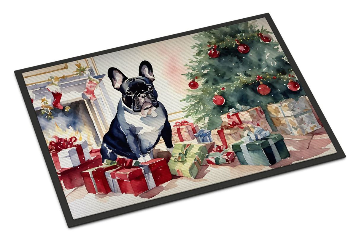 French Bulldog Cozy Christmas Doormat Front Door Mat Indoor Outdoor Rugs For Entryway, Non Slip Washable Low Pile, 24H X 36W_maomaolike.com