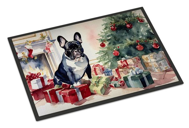 French Bulldog Cozy Christmas Doormat Front Door Mat Indoor Outdoor Rugs For Entryway, Non Slip Washable Low Pile, 24H X 36W_maomaolike.com