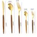 Stainless Steel Cutlery Set - Wood-Look Handle Knife Fork Spoon (Portuguese Western Dining Utensils Elegant Gift Box)_maomaolike.com