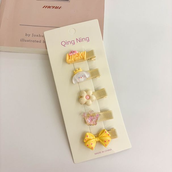 Unisex 5 cards of acrylic cartoon bow hairpins for kindergarten babies and children, all-inclusive and no-damage hair side clips_maomaolike.com