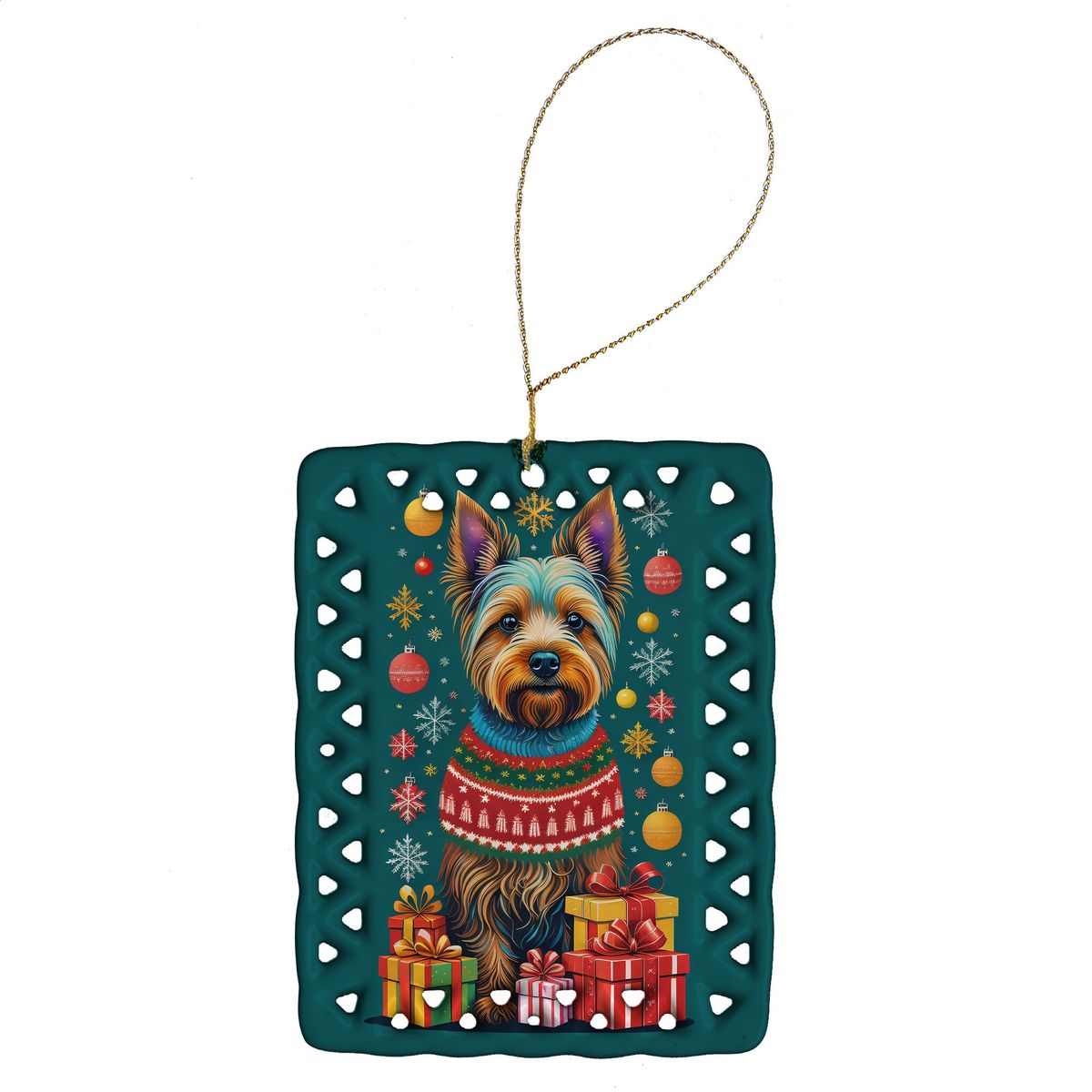 Australian Terrier Holiday Christmas Porcelain Ornament Christmas Tree Hanging Decorations For Home Christmas Holiday, Rectangle, Gift, Multicolor_maomaolike.com