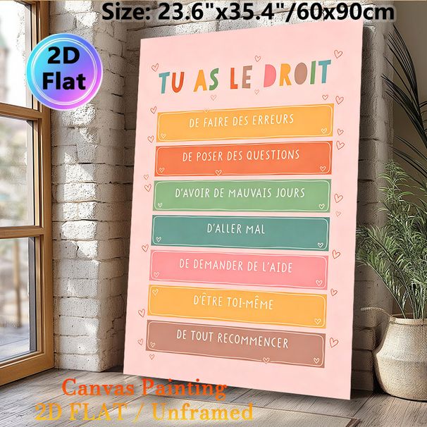 French Self-Compassion Affirmation Painting Poster, Soft Pastel Text-based Poster With Heart Accents, Comforting Self-acceptance Reminder Ideal For_maomaolike.com