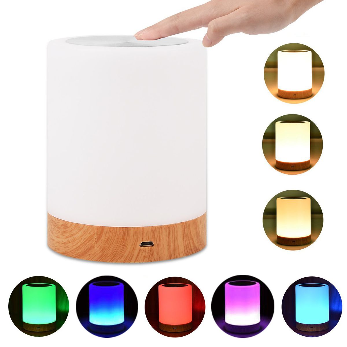Home Furniture New LED Colorful Creative Wood Grain Charging Night Gift Bedside Table Lamp Touch Pat Atmosphere Light_maomaolike.com