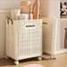 "Spacious" Collapsible Medium-Large Ceramic White Laundry Basket With No Lid - Leather, Hand Wash, Solid Color, Multifunctional Portable Hamper With Wheels, Ideal For Bathroom And Balcony Storage_maomaolike.com