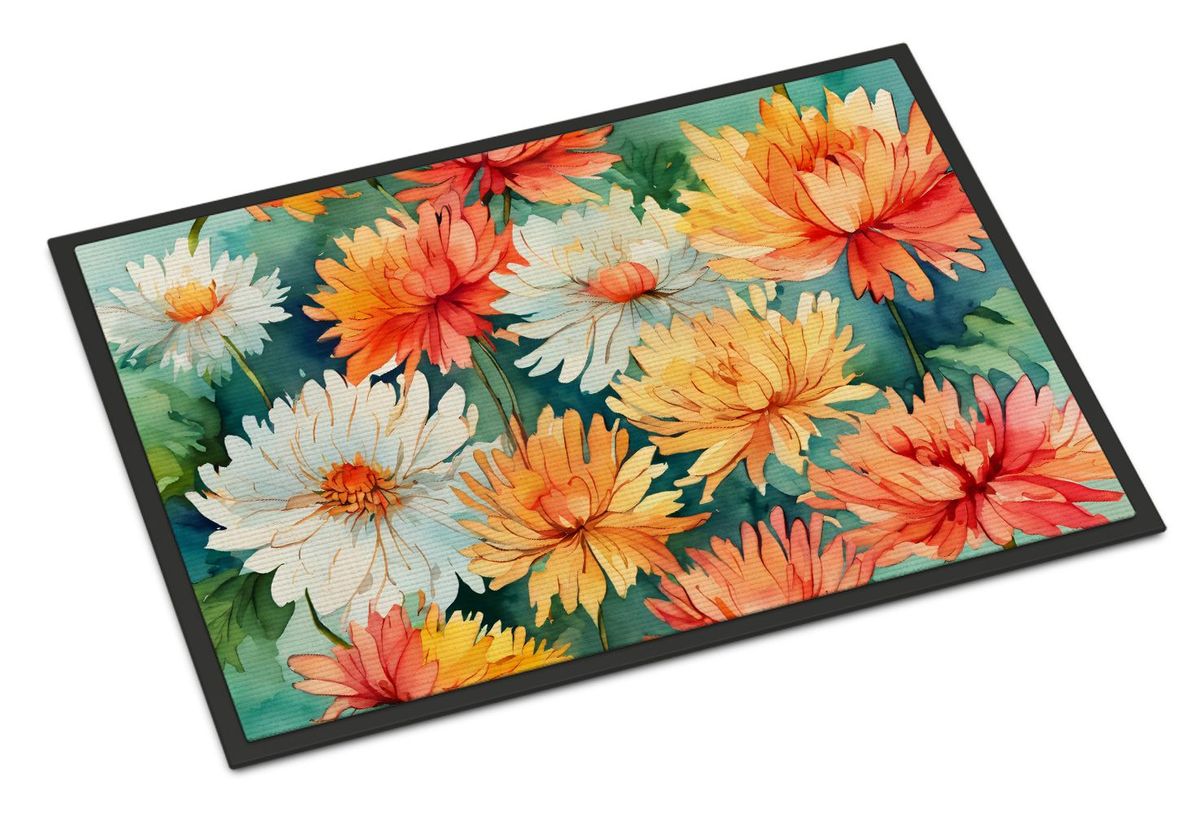 Chrysanthemums In Watercolor Doormat Front Door Mat Indoor Outdoor Rugs For Entryway, Non Slip Washable Low Pile, 24H X 36W_maomaolike.com
