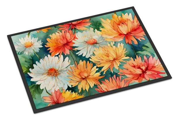 Chrysanthemums In Watercolor Doormat Front Door Mat Indoor Outdoor Rugs For Entryway, Non Slip Washable Low Pile, 24H X 36W_maomaolike.com