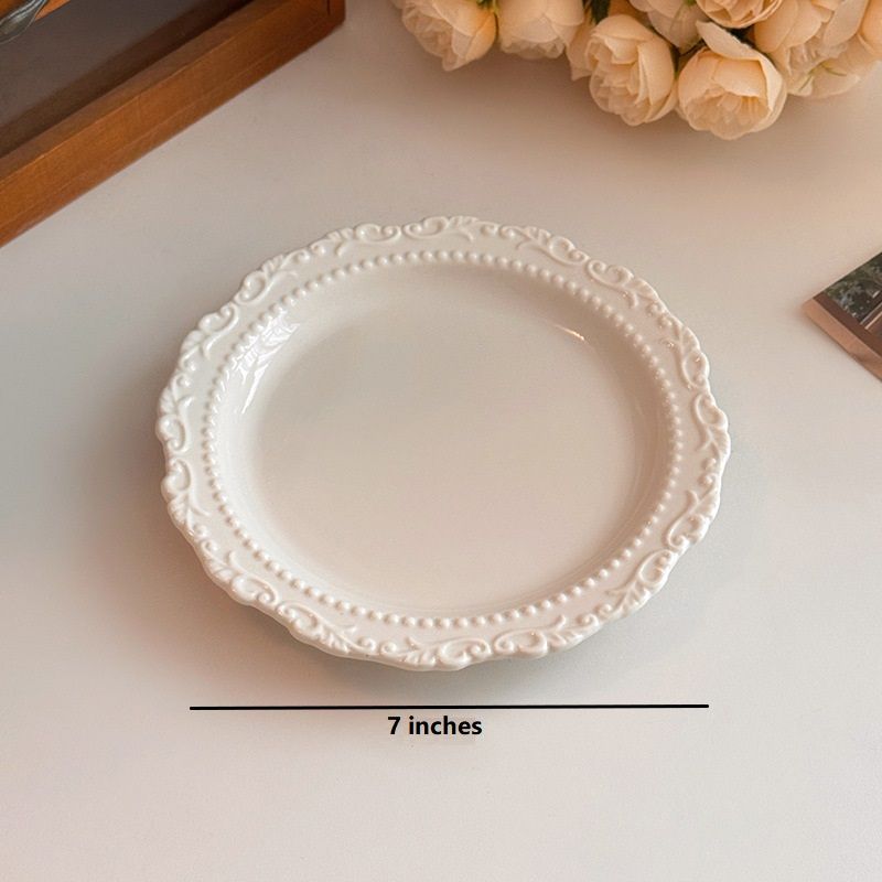 French Ceramic Retro High-end Relief Dining Plate_maomaolike.com