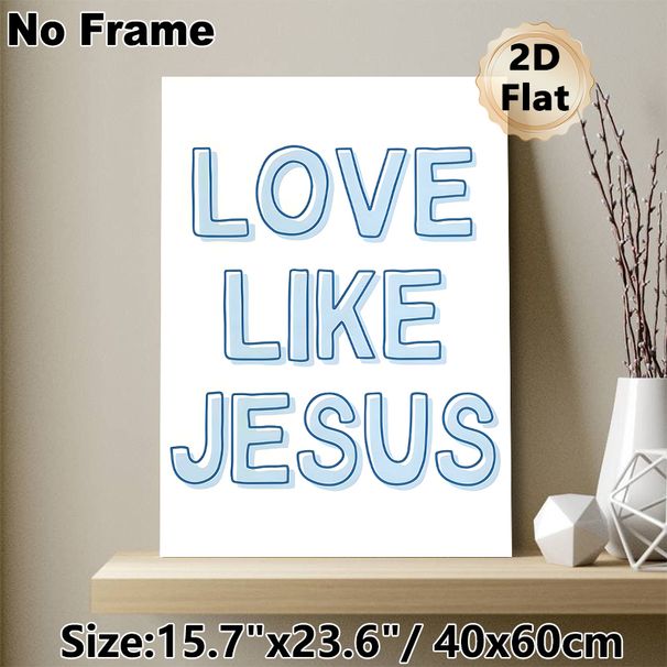"Love Like Jesus" Religious Painting Poster, Soft Blue Minimalist Typographic Poster, Warm Spiritual Message Suitable For Home, Living Room Or Prayer_maomaolike.com