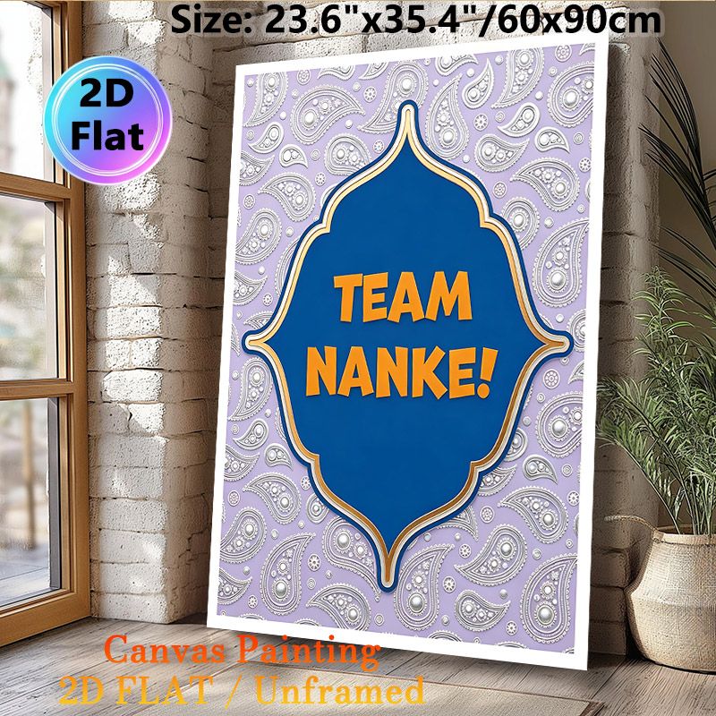 Team Nanke Themed Painting Poster, Elegant Paisley Patterned Poster, Lavender-toned With Silver Ornate Details And Bold Orange Lettering, Fosters Team_maomaolike.com