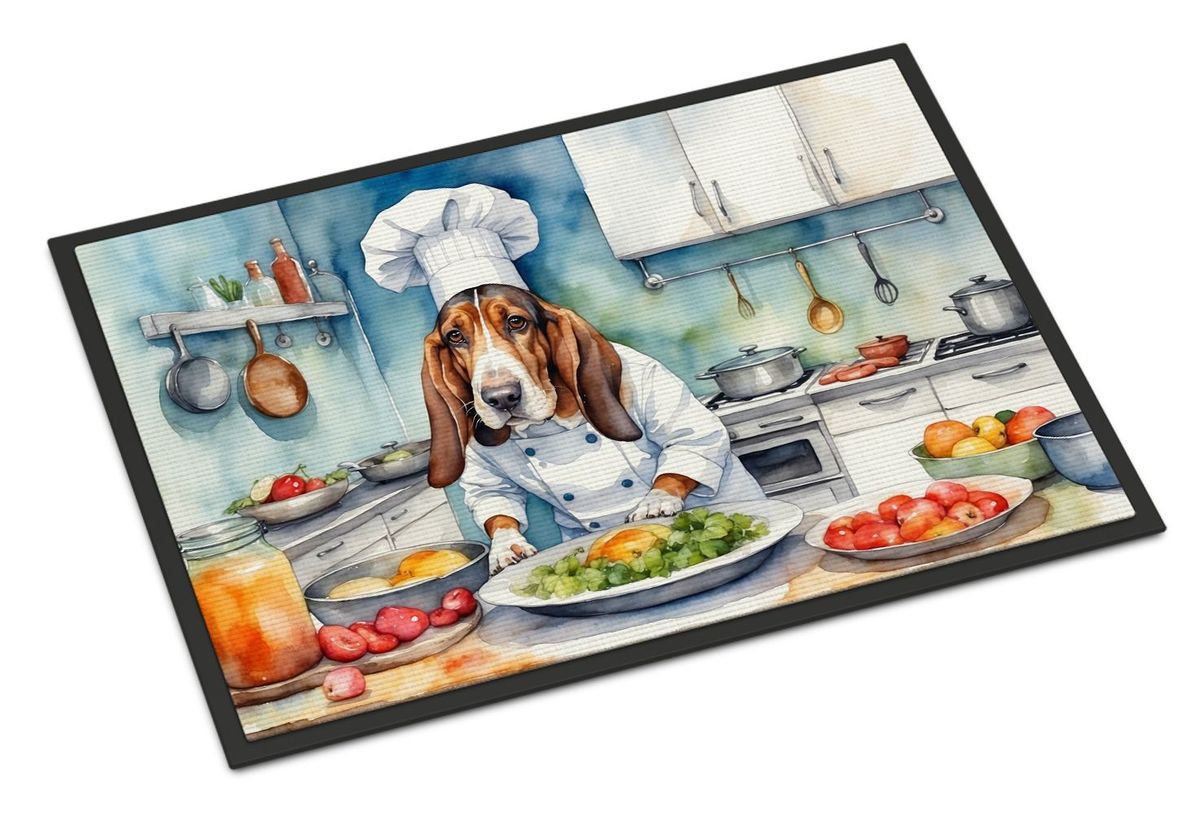 Basset Hound The Chef Doormat Front Door Mat Indoor Outdoor Rugs For Entryway, Non Slip Washable Low Pile, 24H X 36W_maomaolike.com