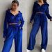 Women's Clothing Suit Solid Color Long Sleeve Zipper Hoodie Lace up Pants Two piece Set_maomaolike.com