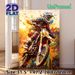 Motocross Themed Painting Poster, Vibrant Splash-art Style Sunlit Dirt Bike Rider Poster, Dynamic Energetic Decor Ideal For Garage, Living Room, Man_maomaolike.com