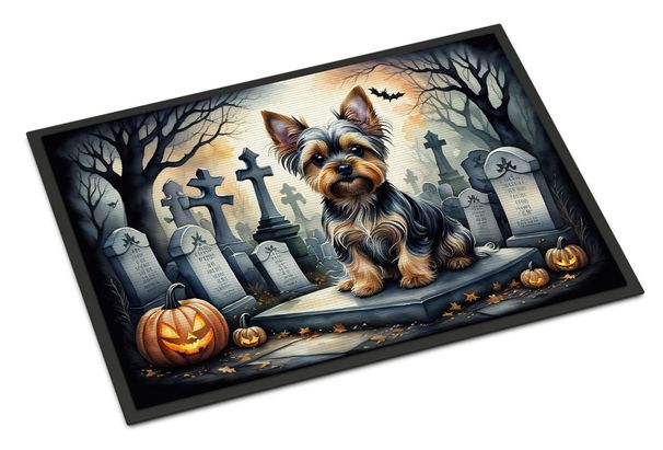 Yorkshire Terrier Spooky Halloween Doormat Front Door Mat Indoor Outdoor Rugs For Entryway, Non Slip Washable Low Pile, 24H X 36W_maomaolike.com