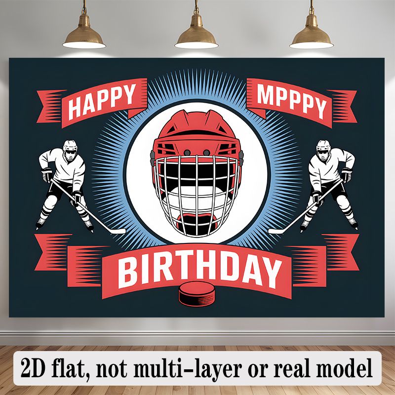 Ice Hockey Birthday Party Banner - 2D Flat Polyester Backdrop, Wall Hanging Photo Props, Hockey Theme Party Decor_maomaolike.com