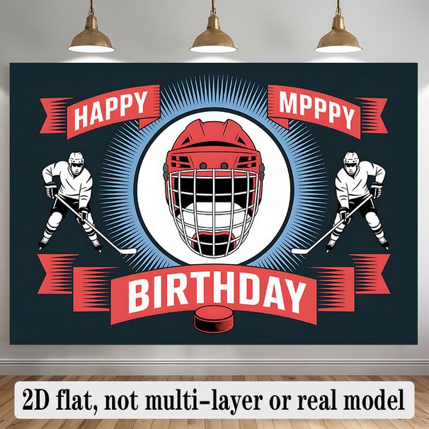 Ice Hockey Birthday Party Banner - 2D Flat Polyester Backdrop, Wall Hanging Photo Props, Hockey Theme Party Decor_maomaolike.com