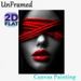 Red Accented Blindfolded Portrait Painting Poster, Monochrome With Bold Red Accents Artistic Poster, Striking Visual Contrast Ideal For Living Room_maomaolike.com