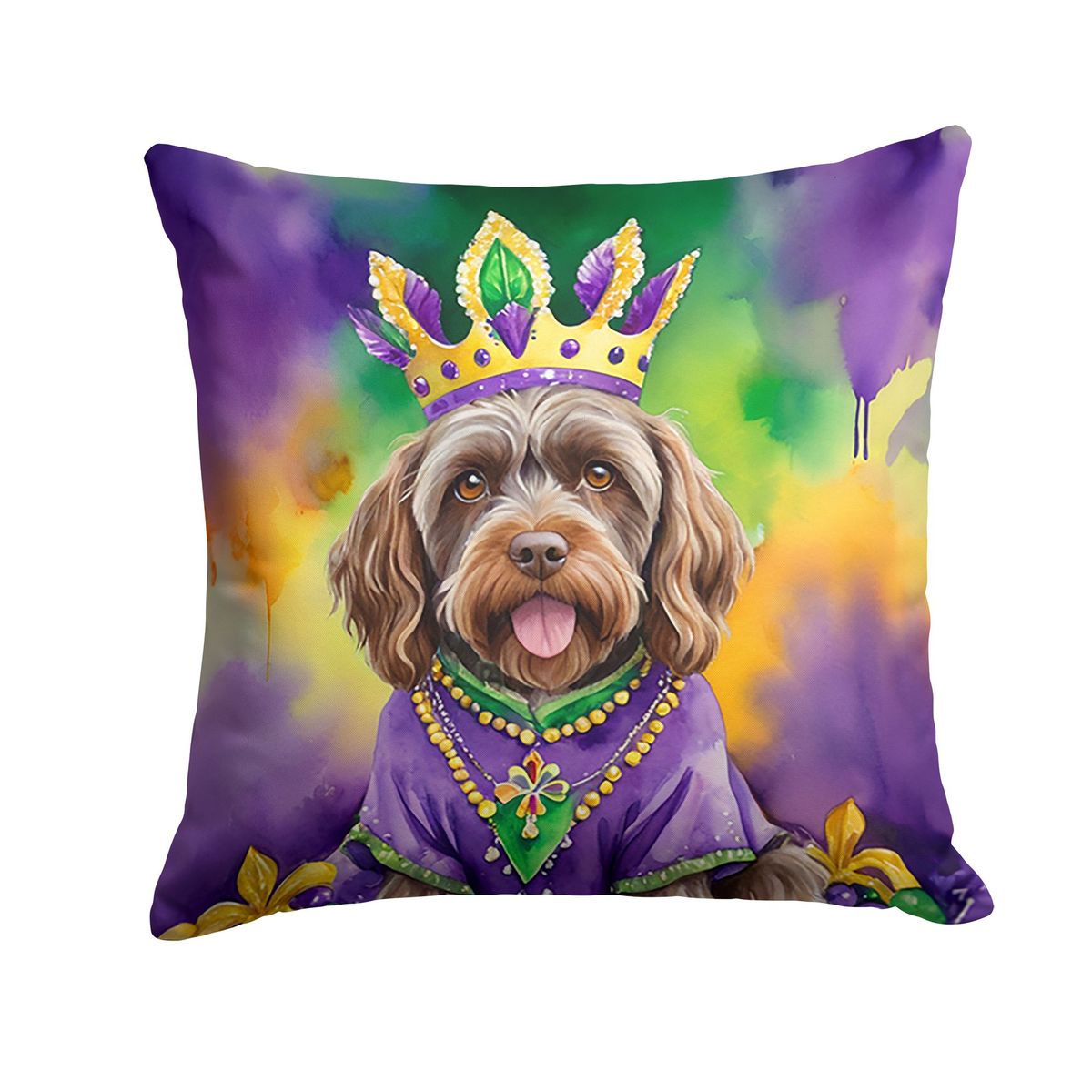 Wirehaired Pointing Griffon King Of Mardi Gras Throw Pillow Machine Washable, Indoor Outdoor Decorative Pillow For Couch, Bed Or Patio, 14Hx14W_maomaolike.com