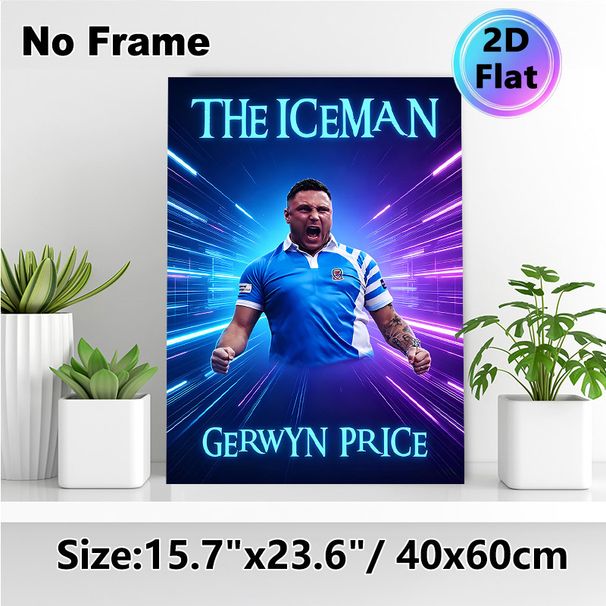 Gerwyn Price "The Iceman" Sports Painting Poster, Vibrant Neon-lit Dynamic Athlete Portrait Poster, Energetic Sports-themed Decor Ideal For Game Rooms_maomaolike.com