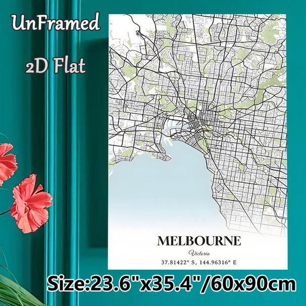 Melbourne City Map Painting Poster, Minimalist Line Art Urban Map Poster, Detailed Street & Geographic Layout Ideal For Home, Office Wall Decor_maomaolike.com