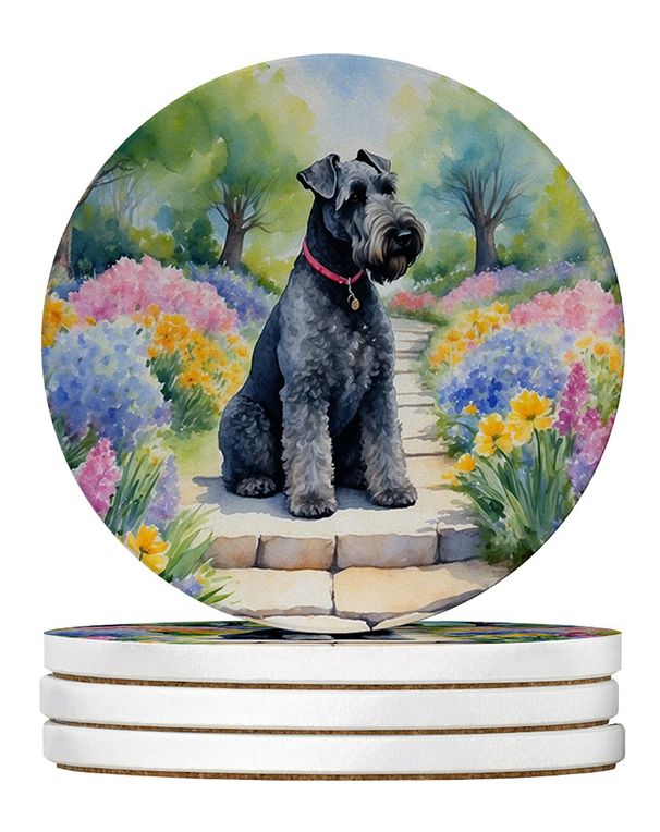 Kerry Blue Terrier Spring Path Large Sandstone Coasters Pack Of 4 Absorbent Round Coasters Decor Gifts For Men Or Women, 4 In, Multicolor_maomaolike.com