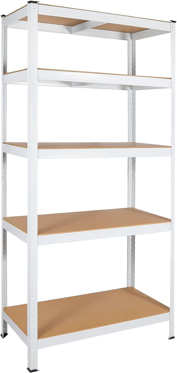 5 Tier Laminated White Metal Shelving Unit Adjustable Garage Storage Utility Rack Heavy Duty Shelves Organization Multipurpose Shelf Warehouse Basement Pantry 29" W X 12" D X 59" H 1Pack_maomaolike.com